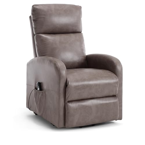Bravich Dom Electric Recliner Armchair - Grey. Riser And Recliner Chairs, Bonded Leather Single Seat Arm Chair With Foot Rest. Accent Armchairs For Living Room Furniture, Grey.