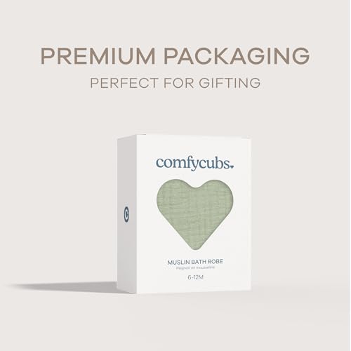 Comfy Cubs Muslin Bath Robe for Kids - 100% Cotton, 4-Layer Absorbent Muslin Fabric - Hooded with Pockets and Belted4