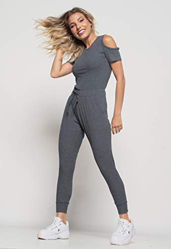 Blusa Salvatore Ombro Vazado Manga Curta Canelado (Grafite, M)