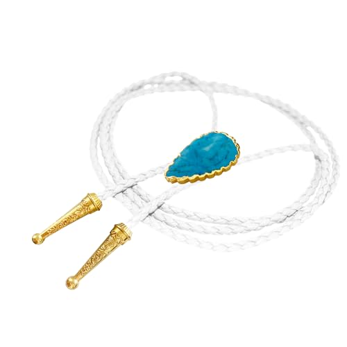 Image of Daisy Del Sol Gemstone Bolo Tie Braided Vegan Faux Leather Natural Stone Gold Handmade Necklace Adjustable Boho Western Jewelry