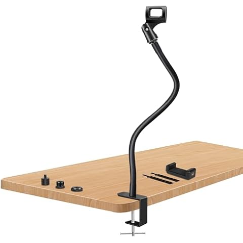 Prizmora Microphone Arm Stand Long 20.5'' Sturdy Gooseneck Mic Stand Adjustable Microphone Arm Stand Mic Holder Flexible STIFF Mike Stand Black Podium Compact Mic Arm for Desk Traveling Cover