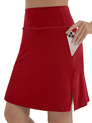 Red Tennis Skirk for Women Golf Skirts Mid-Length Skort with Inner Shorts Training M