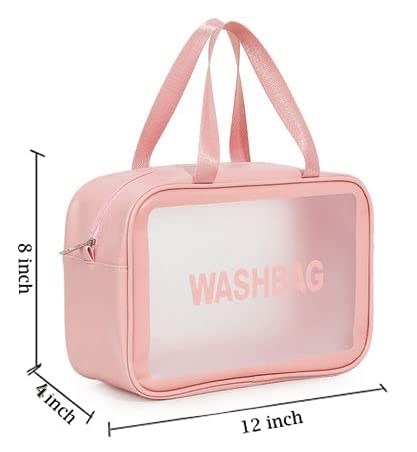 Image of Handcuffs PVC Makeup Pouch with Carry Handle | Wash Bags | Cosmetic Organizer | Toiletry Bag | Vanity Case | Make Up Handbag | Grooming | Travel | Portable | Accessories | Washbag (Pink)