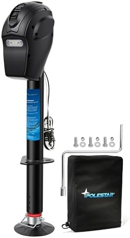 POLESTAR Electric Trailer Jack, 5000lbs Electric Power A-Frame Tongue Jack with Waterproof Protective Cover & LED Light for Travel Trailer Camper, RV, 12V DC with Hard Wiring, 9"-27" Lift