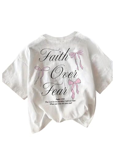 Girl's Bowknot Letter Graphic Tshirt Short Sleeve Crew Neck Cute Summer Tee Tops