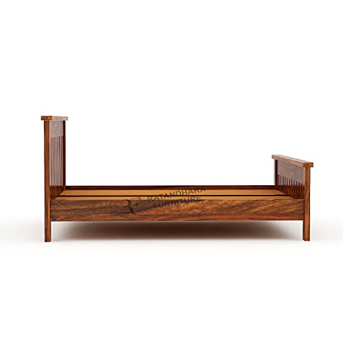 Image of King Size Leopard Sheesham Wood Platform Bed Without Storage (King Size (6.5 ft x 6 ft), Honey Finish)