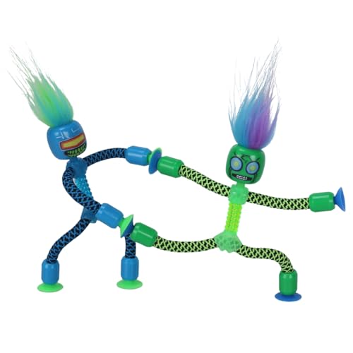 Zing RopeBot Suction Toy Action Figure with Suction Hands & Feet | Engaging Sensory Play & Window Climber | Quiet Travel Toy for Car & Plane | Interactive Toy for Kids 4-8 (Blue + Green)