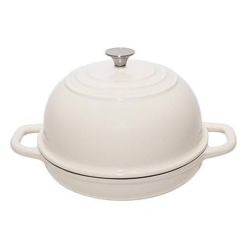 Enameled Cast Iron Bread Oven with Lid, Gloss Cream Finish Bread Pan, 12 3/4