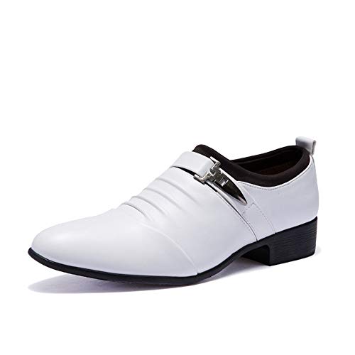 Dress Oxford for Men Slip On Cap Toe Pleated PU Leather Rubber Sole Low Top Non Slip Block Heel Casual
