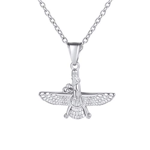 U7 Farvahar Pendant Chain Stainless/Black Gun/18K Gold Plated Symbol Iran Persian Gift Necklace, Customizable