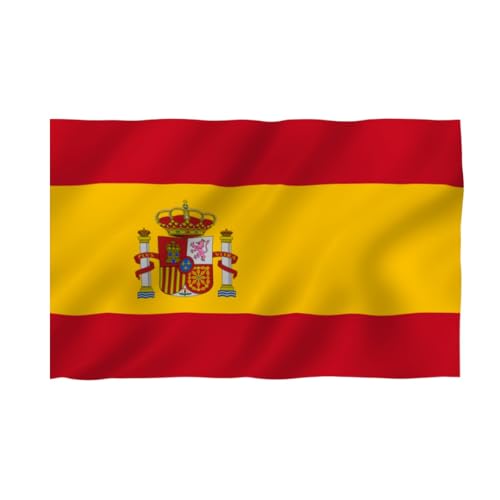 Spain Flag 5x3 ft Outdoor/Indoor Polyester Flag with Brass Grommets Fade-Resistant Double-Stitched Edges Patriotic Banner for Home Events or Business