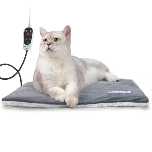 Rest-Eazzzy Cat Heating Pad & Bed - Heated Cat Bed with Removable Cover & 5-Level Timer & Temperature Control (Pure-Grey)
