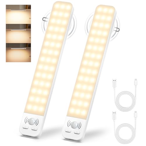 Ylatoial Luz LED con Sensor de Movimiento, 25CM Led Cocina Bajo Mueble con 3000K 2000mAh USB Recargable & Brillo Ajustable, Luces Led para Cocina, Armario, Garaje, Pasillo, Escalera-2 Piezas