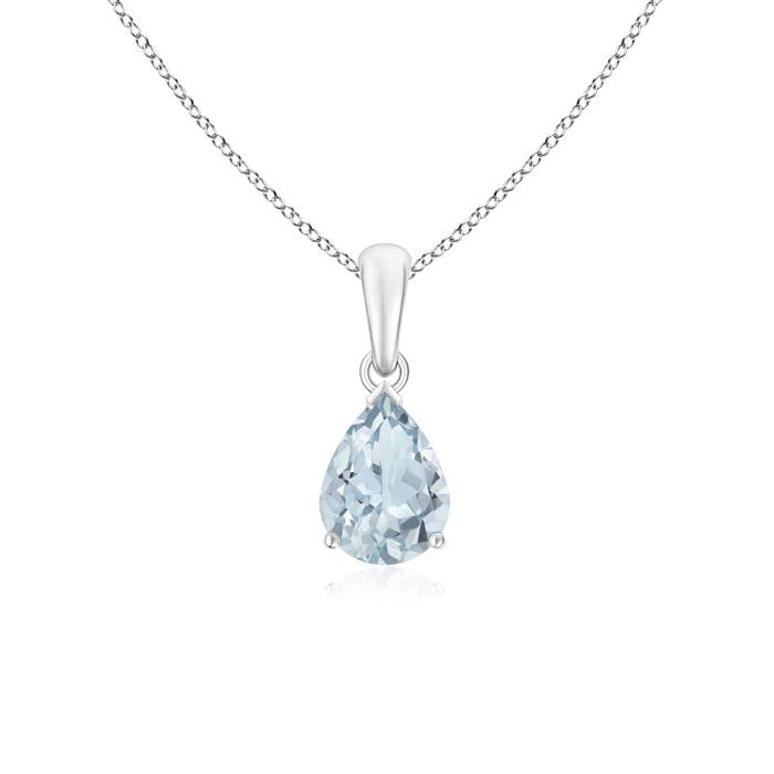 Angara Natural Aquamarine Solitaire Pendant Necklace for Women, Girls in Platinum (Grade-A | 8x6mm) March Birthstone Jewelry Gift for Her | Birthday | Wedding | Anniversary