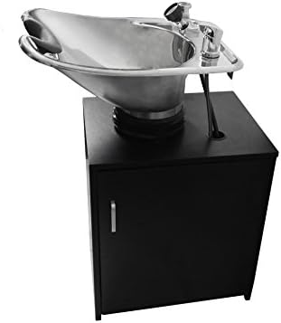 Polished Stainless Steel TILTING Shampoo bowl with Black Cabinet Salon Equipment TLC-1568Tilt-C