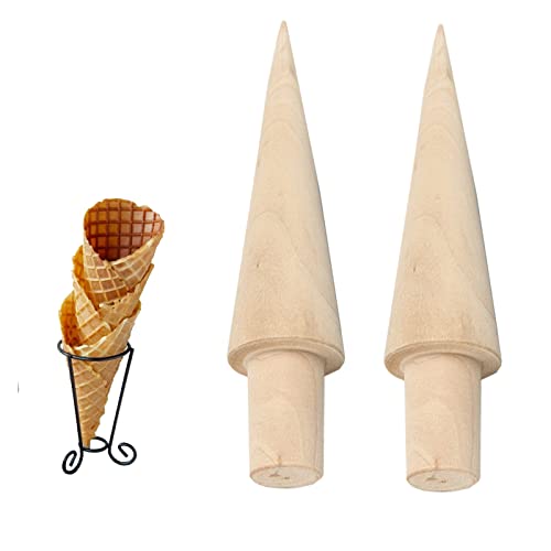 2 Pièces Moule à Cône en Bois, Rouleau de Cornet Gaufré Fait Maison, Rouleau de Gaufres Mouler, Convient pour Faire des Gaufres et des Cornets de Crème...