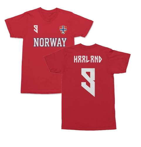 Norway Haaland 9 Inspired Soccer Jersey Style Unisex T-Shirt (Red Large)
