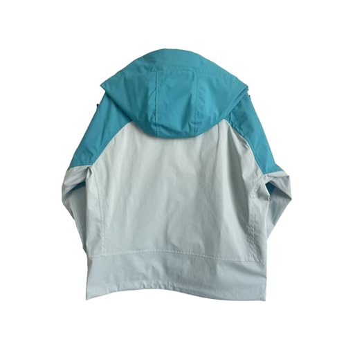 Classic Casual Hooded Jacket，Turquoise and Light green Color Block Design，Light weight,Drawstring waist3