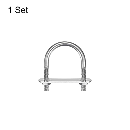 Image of uxcell Round U-Bolts, 35mm(1.38 inch) Inner Width 53mm Length M6 304 Stainless Steel U Clamp Bolt with Nuts Washers and Plates, for Boat Trailer