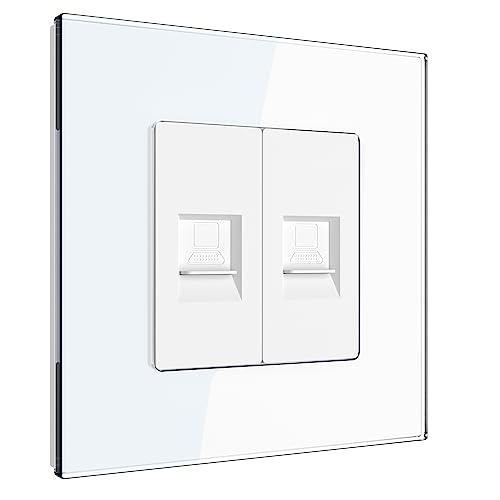 PULSAR Netzwerkdose Ethernet Steckdose Cat5e x2 Weiß Glas 1 Fach RJ45 Port Internet Steckdose Unterputz 8P8C Buchse LAN Dose Geschirmt Datendose