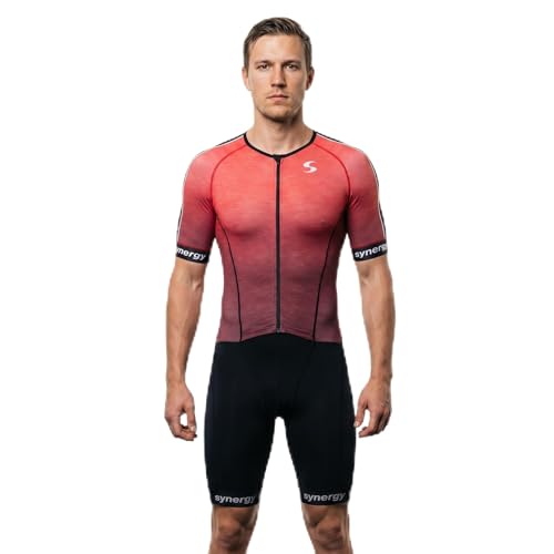 Synergy Pro Men's Triathlon Short Sleeve Trisuit (Magma Current, Large)