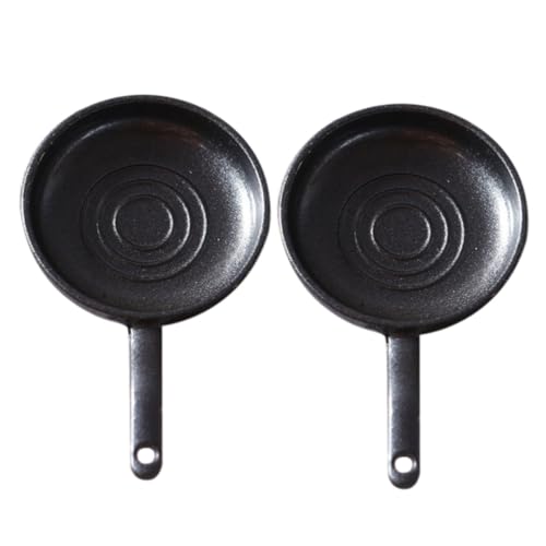 Parliky Juego de 2 Miniaturas de Sartén de Hierro Plateado para Casa de Muñecas Accesorios de Huevo Escalfado y Jamón Utensilios de Cocina Miniatura para Decoración y Fotografía Creativa