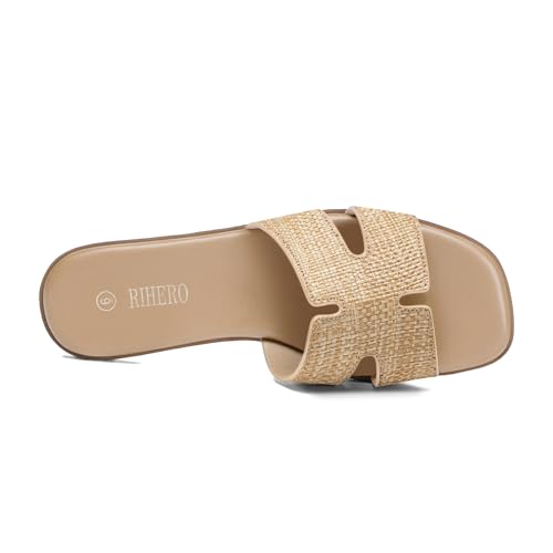 Image of Rihero Flat Sandals Women Dressy Comfortable Slip On Leather Slide Sandals