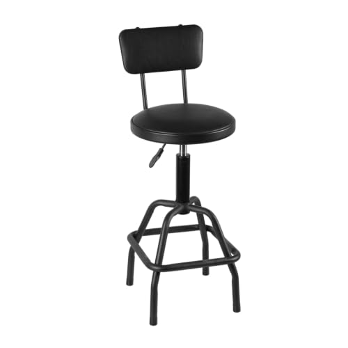 Image of BIG RED Pneumatic Shop Stool with Backrest, Black | Heavy-duty steel frame, 300-lb cap. Adjustable height 26.5 inch-31 inch .With backrest. No-tool assembly.
