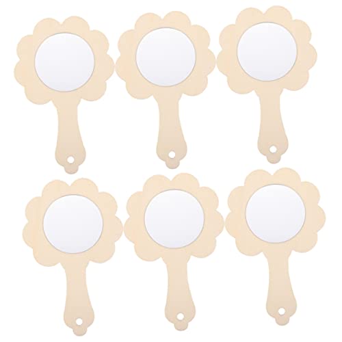 Toddmomy 6Pcs Unfinished Wooden Mini Mirrors for Painting Crafts Lightweight Wood Hand Mirrors for for Arts and Crafts Activities