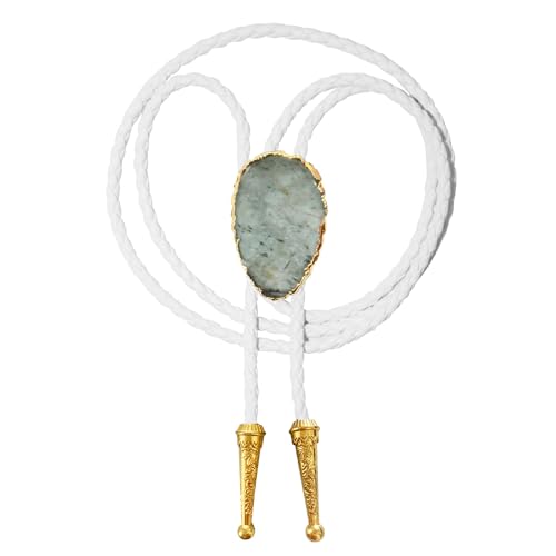 Image of Daisy Del Sol Gemstone Bolo Tie Braided Vegan Faux Leather Natural Stone Gold Handmade Necklace Adjustable Boho Western Jewelry
