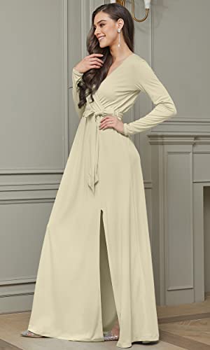 Image of KOH KOH Womens Long Sleeve V-Neck High Slit Cocktail Evening Gown Maxi Dress