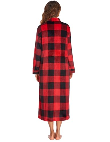 Image of Ekouaer Women Zip Up Robe Fleece Long Sleeves Soft Housecoat with Pockets