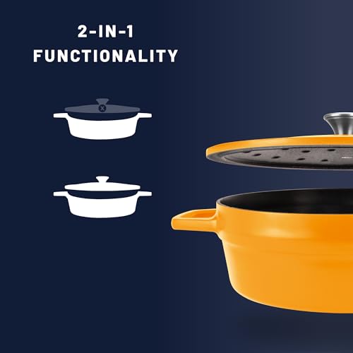 Image of All American 1930 - Dutch Oven - The Saucier Set, Mustard Yellow - 5.5qt Capacity - Perfect for Sauces, Soups & Simmering - Non Stick & PFAS Free - Made in the USA