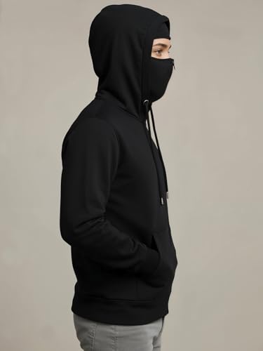 Image of ADRO Men Balaclava Hoodies | 320 GSM Soft Cotton Zipper Hoodie | Thumb-Hole Cuff Gloves | Travel Jacket with Hood | Winter Sweatshirt