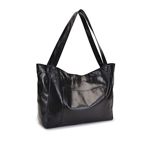 NICOLE & DORIS Grand Sac Cabas Femmes Sac Porté Epaule Fourre-Tout Grande Capacité Sac à Main en Cuir Souple Sac de Shopping Sac de Cours Portable Imperméable Noir Cover