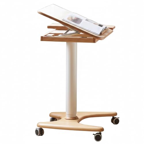 Image of ORNDSDM31.5in Mobile Standing Desk, 30-43.3in Rolling Desk Adjustable Height, Folding & Tilting One-Piece Desktop (0-70), Wheels, Home Offices, Apartments, Bed & Sofa, Walnut Color