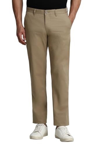 Image of Louis Philippe Men's Slim Fit Solid Cotton Blend Casual Trousers