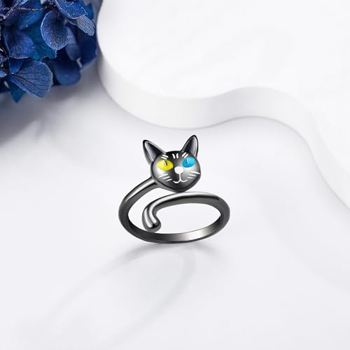 Bague chat noir argent sterling 925 massif URONE - 2