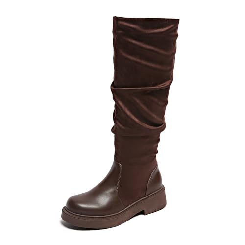 Women's Fashionable Chunky Heel Riding Boots with Side Zipper -Durable & Stylish