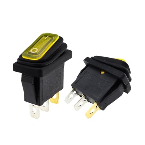 KCD3 1pcs/5pcs 3 Pin 12V 220V LED Light 20A On/Off Rectangular Long Rocker Switch Waterproof IP67 Car Dashboard Ship Type(Yellow,5PCS_12V)