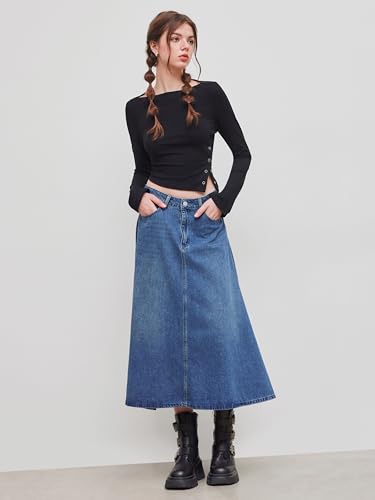 CIDER Crop Tops for Women Long Sleeve Going Out Top Boat Neck Button Slim Fit Basic Tee Casual Top3