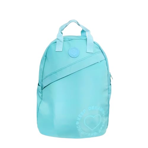 Mochila Escolar em Poliéster, Azul Turquesa, 45cm x 35cm x 8cm, com Alças Acolchoadas, Bolsos Frontais e Laterais, para Estudantes