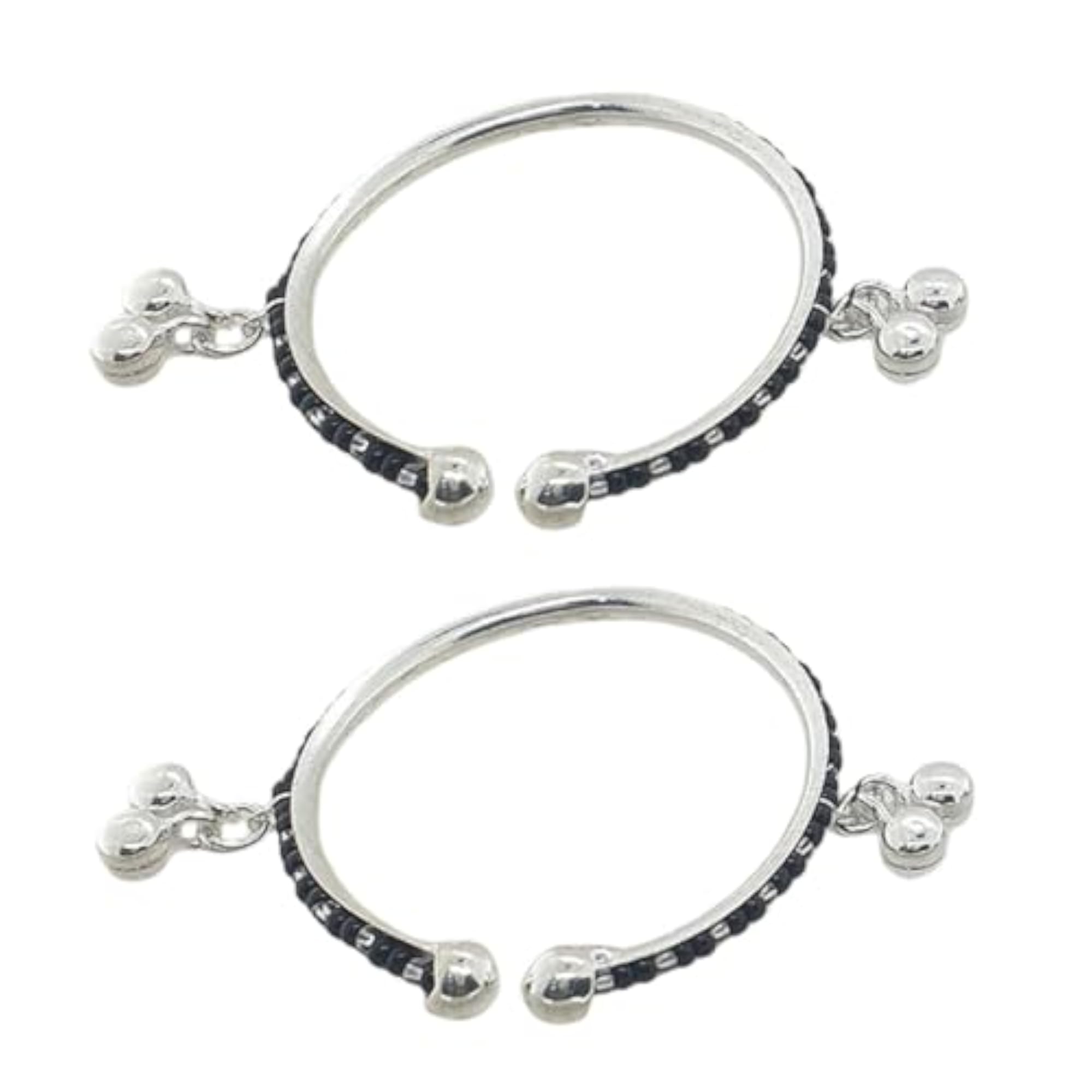 Exclusive Pure Silver Black Beads Design Babies Nazariya Kada Bangle, Pack in Pair