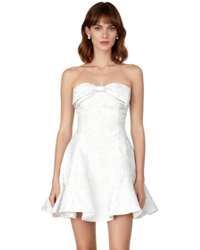 Image of JUMISEE Women's Elegant Bow Strapless Homecoming Dress A Line Swing Tube Mini Dress Short Evening Party Prom Dress