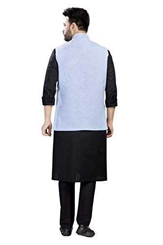 Image of 100% Cotton Blend Stylish Trendy Solid Pattern Sleeveless Comfortable Men's Only Nehru Jacket For Regular Use Ethnic Wear Kurta Set(Sky Blue,Small)