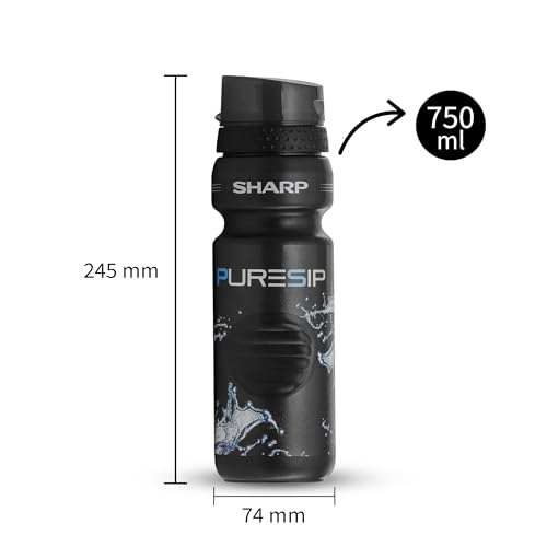Image of SHARP Pure Sip Water Filter Bottle 750 ml For Hiking,Backpacking, And Travelling (Black)
