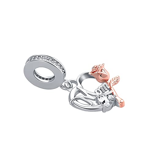 Mom Charm Compatible with Pandora Bracelet Women Rose Gold Flower Love Heart Dangle Mother Bead from Daughter Son Birthday2