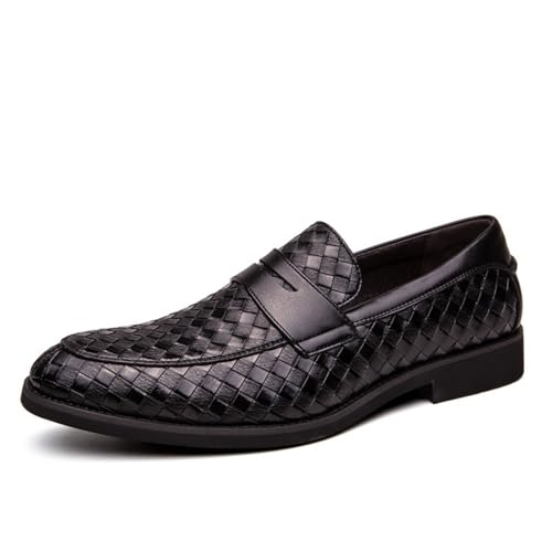 Men's Woven Moccasin Smoking Loafers Dress Casual Easy Slip-On Leather Formal Lightweight Driving Walking Shoes