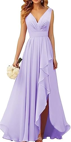 Lange bruidsmeisjes jurken voor bruiloft chiffon bruiloft gast jurken voor vrouwen A-lijn formele avondjurken, Licht Olijf, 50