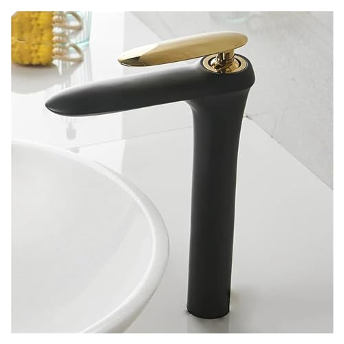 洗面器の蛇口温水および冷水真鍮黒バスルームミキサータップシングルハンドル洗面器水シンクミキサータップ、キッチンシンクの蛇口